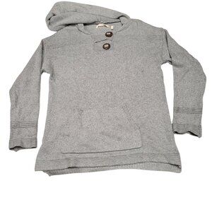 Soft Surroundings Button Neck Hooded Sweater Size S Grey Cotton